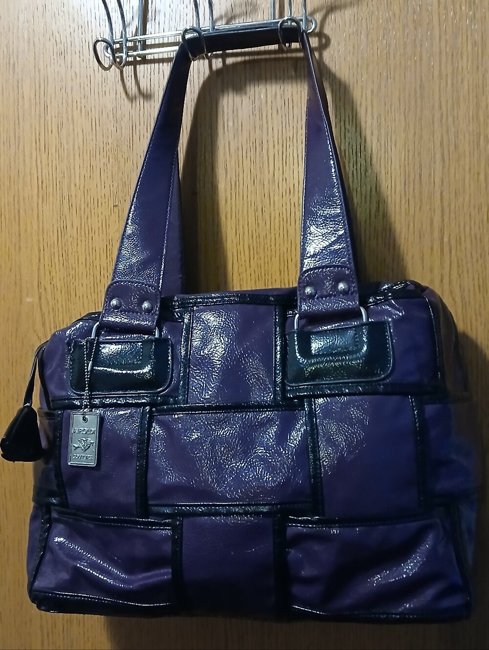 Airoldi Couture Purple Patent Faux Leather Patchwork Tote Shoulder Bag